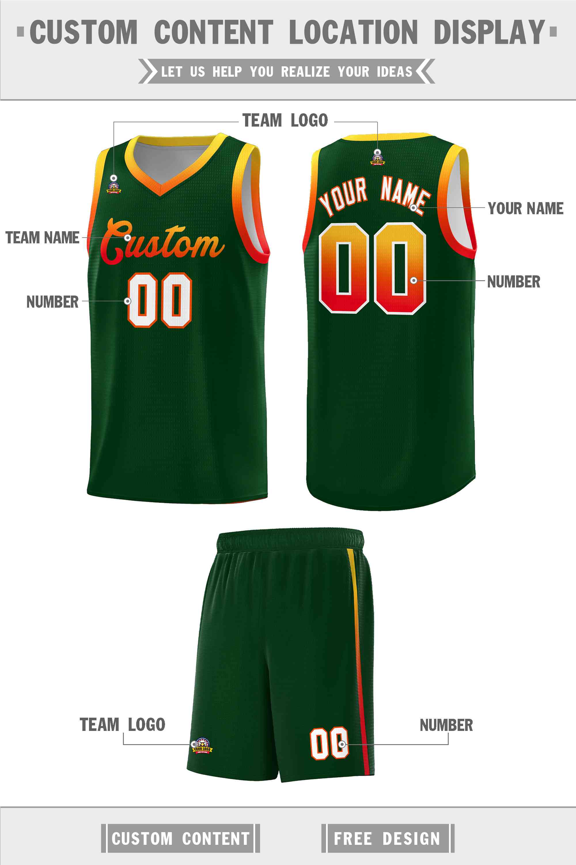 Custom Green Personalized Gradient Font Sports Uniform Basketball Jersey