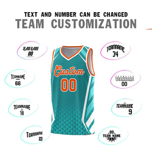 Custom Aqua Orange Diamond Pattern Side Slash Sports Uniform Basketball Jersey