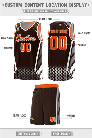 Custom Brown Orange Diamond Pattern Side Slash Sports Uniform Basketball Jersey