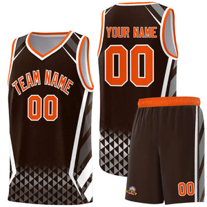 Custom Brown Orange Diamond Pattern Side Slash Sports Uniform Basketball Jersey