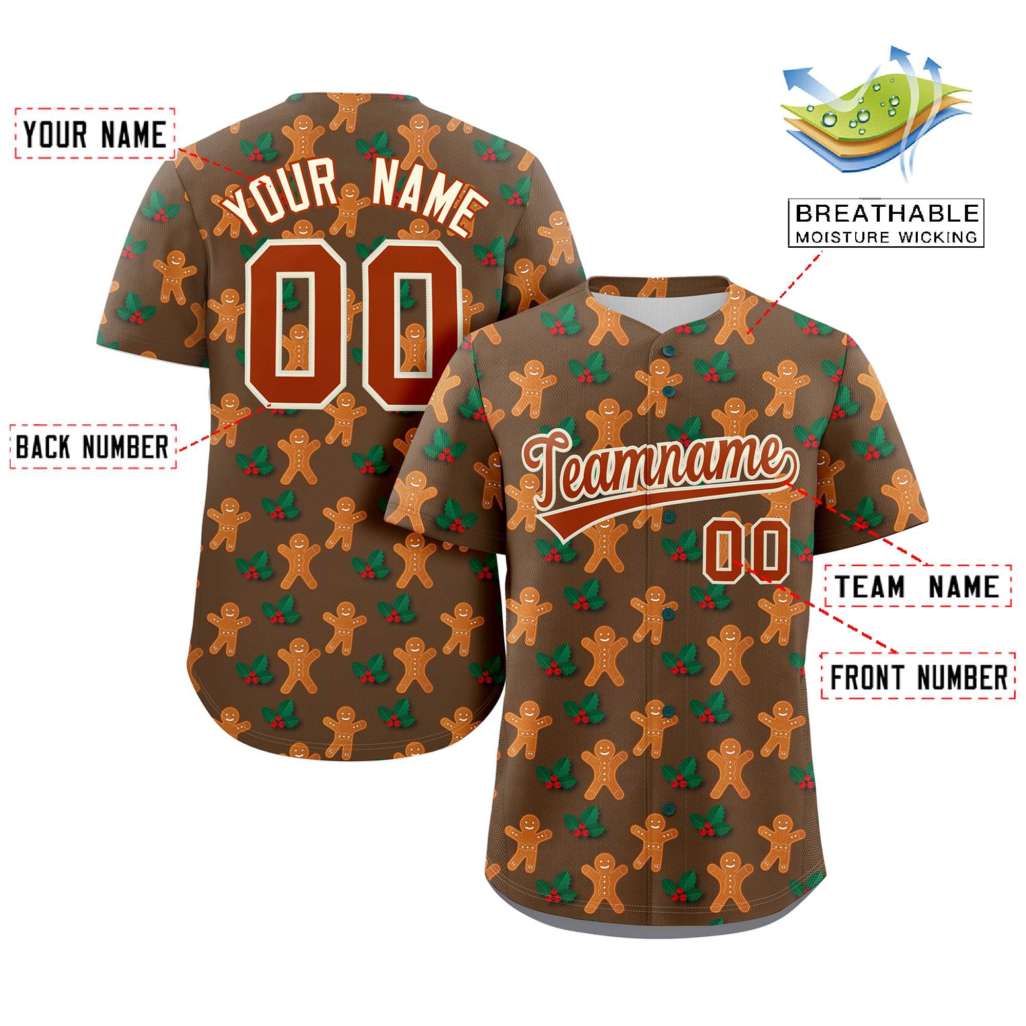 Custom Brown White Christmas Graffiti Pattern Authentic Baseball Jersey