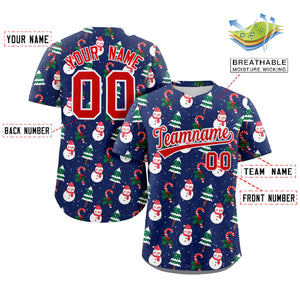 Custom Blue Red-White Christmas Graffiti Pattern Authentic Baseball Jersey