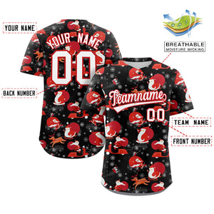 Custom Black White-Red Christmas Graffiti Pattern Authentic Baseball Jersey