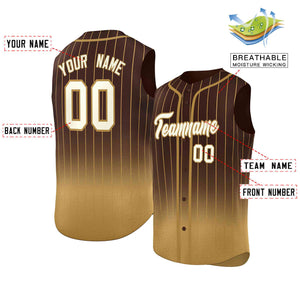 Custom Brown Old Gold Gradient stripe Fashion Authentic Sleeveless Baseball Jersey