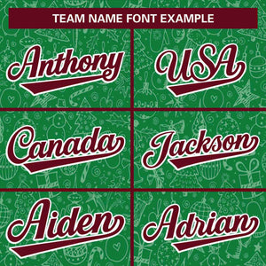 Custom Green Crimson-White Christmas Graffiti Pattern Authentic Baseball Jersey