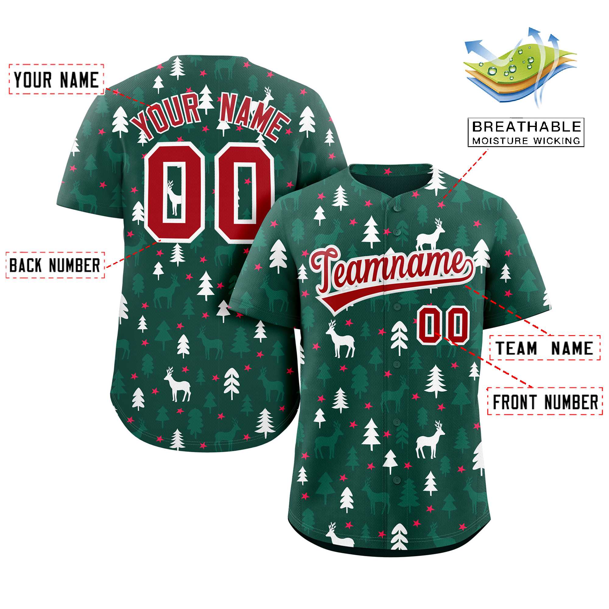 Custom Green White Christmas Graffiti Pattern Authentic Baseball Jersey