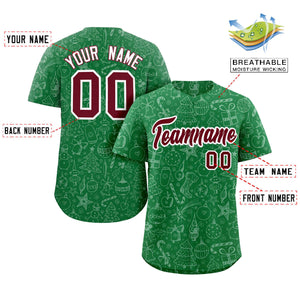 Custom Green Crimson-White Christmas Graffiti Pattern Authentic Baseball Jersey