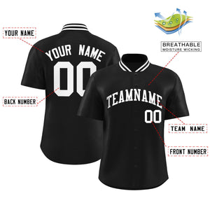 Custom Black Classic Style Authentic Stand Collar Baseball Jersey