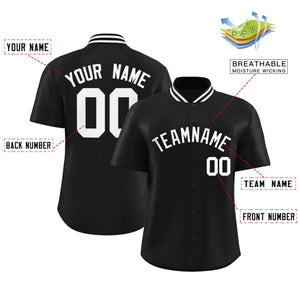 Custom Black Classic Style Authentic Stand Collar Baseball Jersey