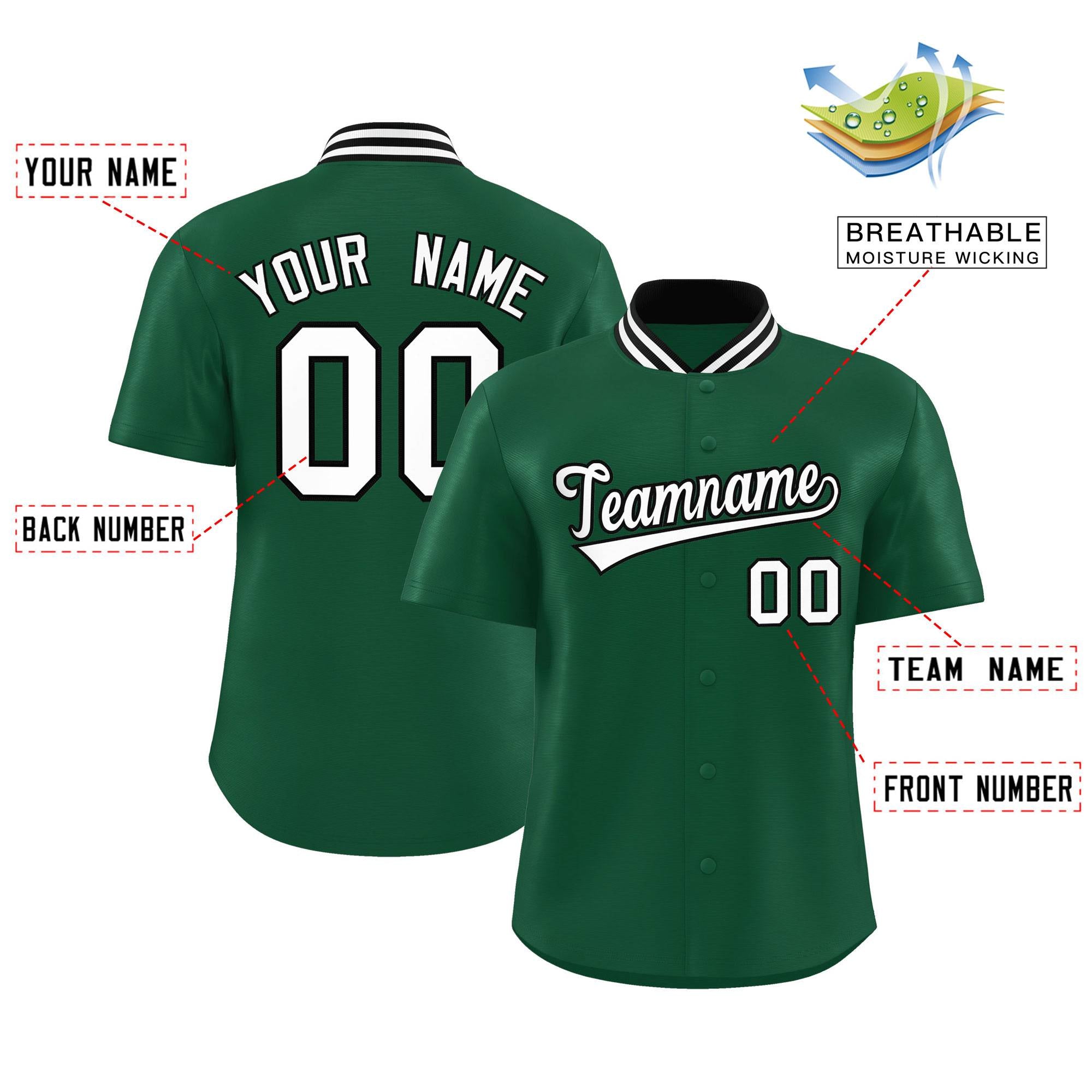 Custom Green Classic Style Authentic Stand Collar Baseball Jersey