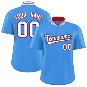 Custom Powder Blue Classic Style Authentic Stand Collar Baseball Jersey