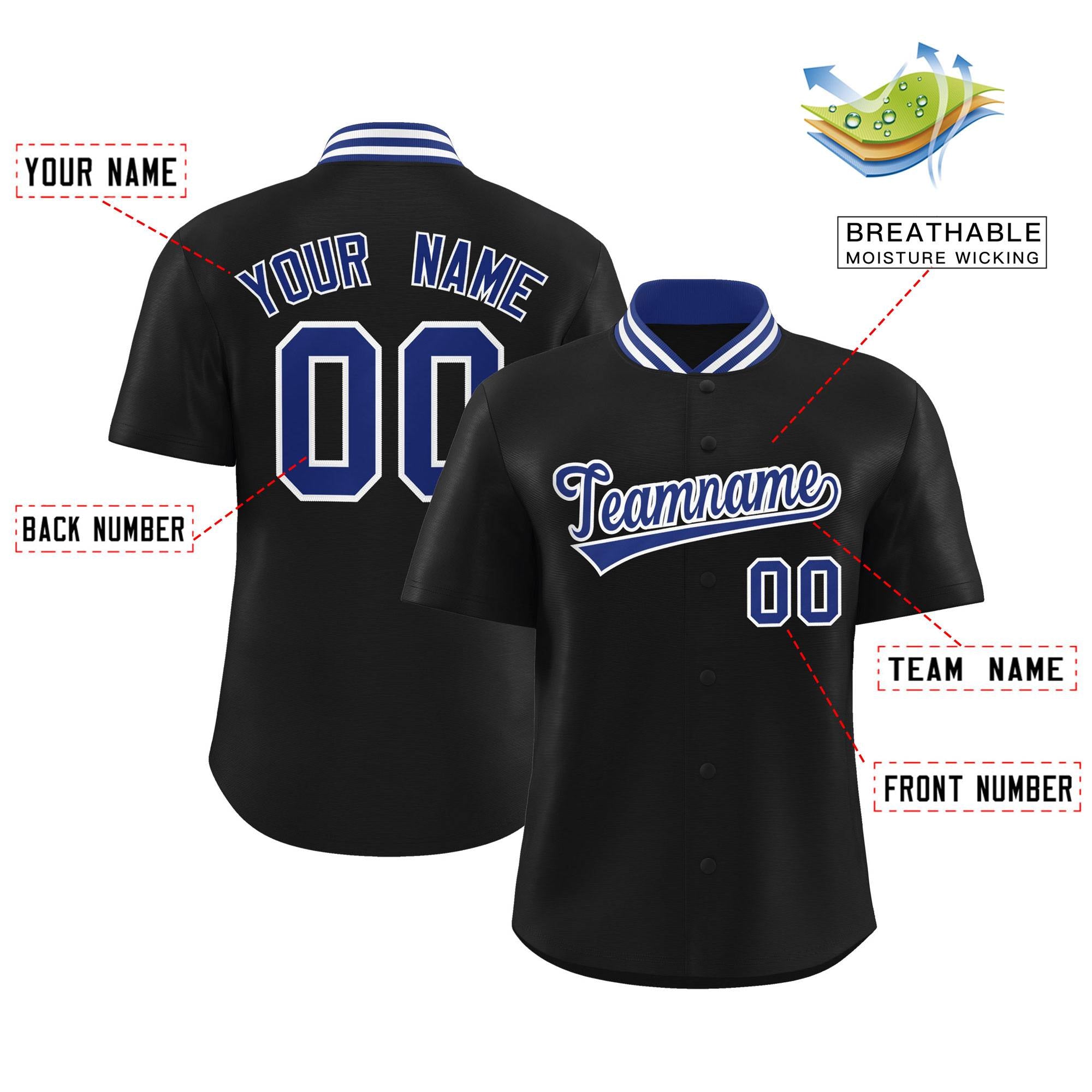 Custom Black Classic Style Authentic Stand Collar Baseball Jersey