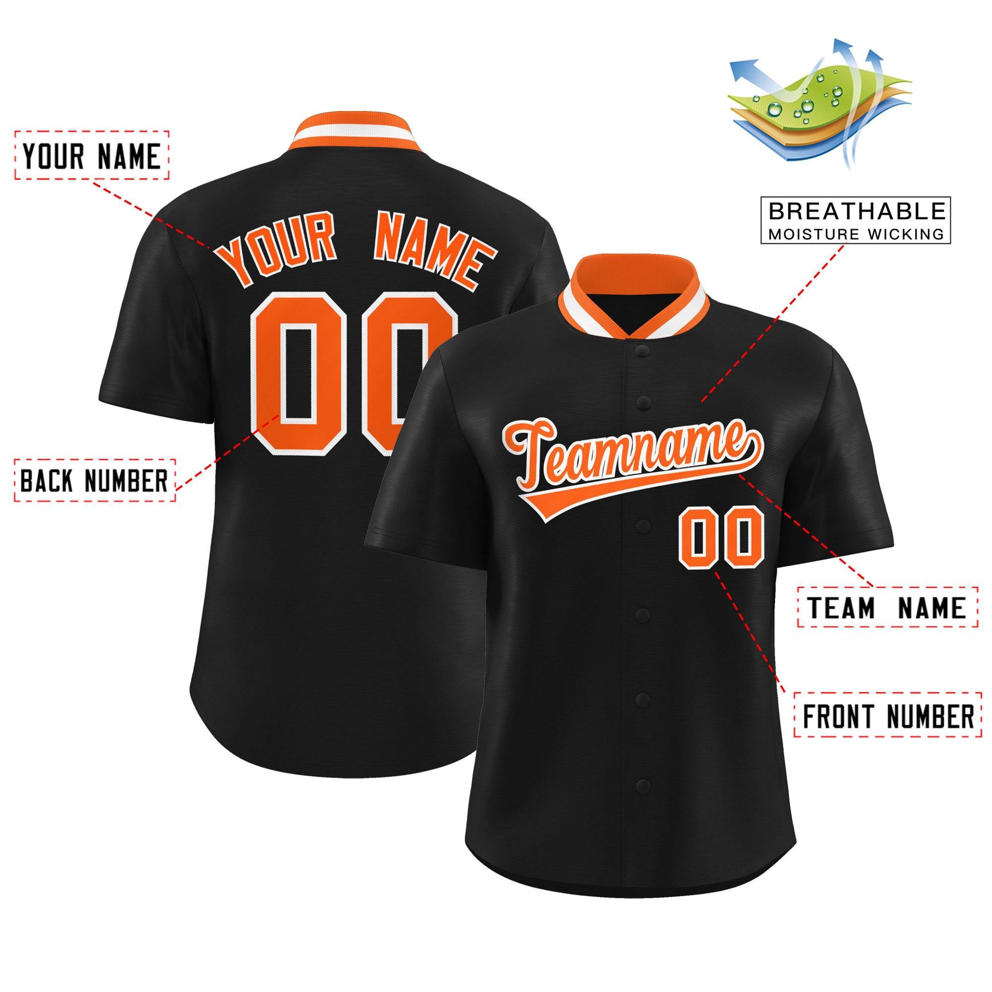 Custom Black Classic Style Authentic Stand Collar Baseball Jersey