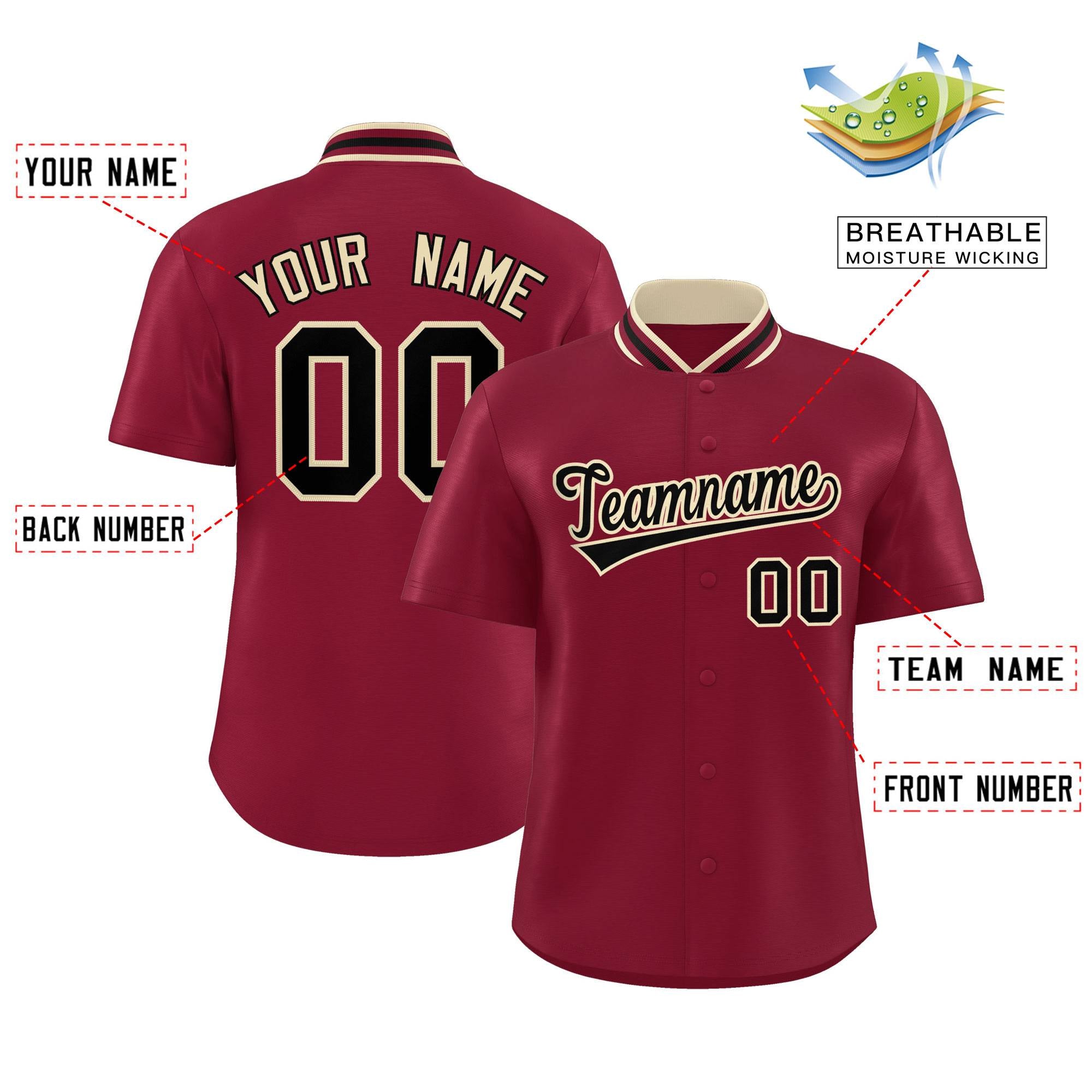 Custom Crimson Classic Style Authentic Stand Collar Baseball Jersey