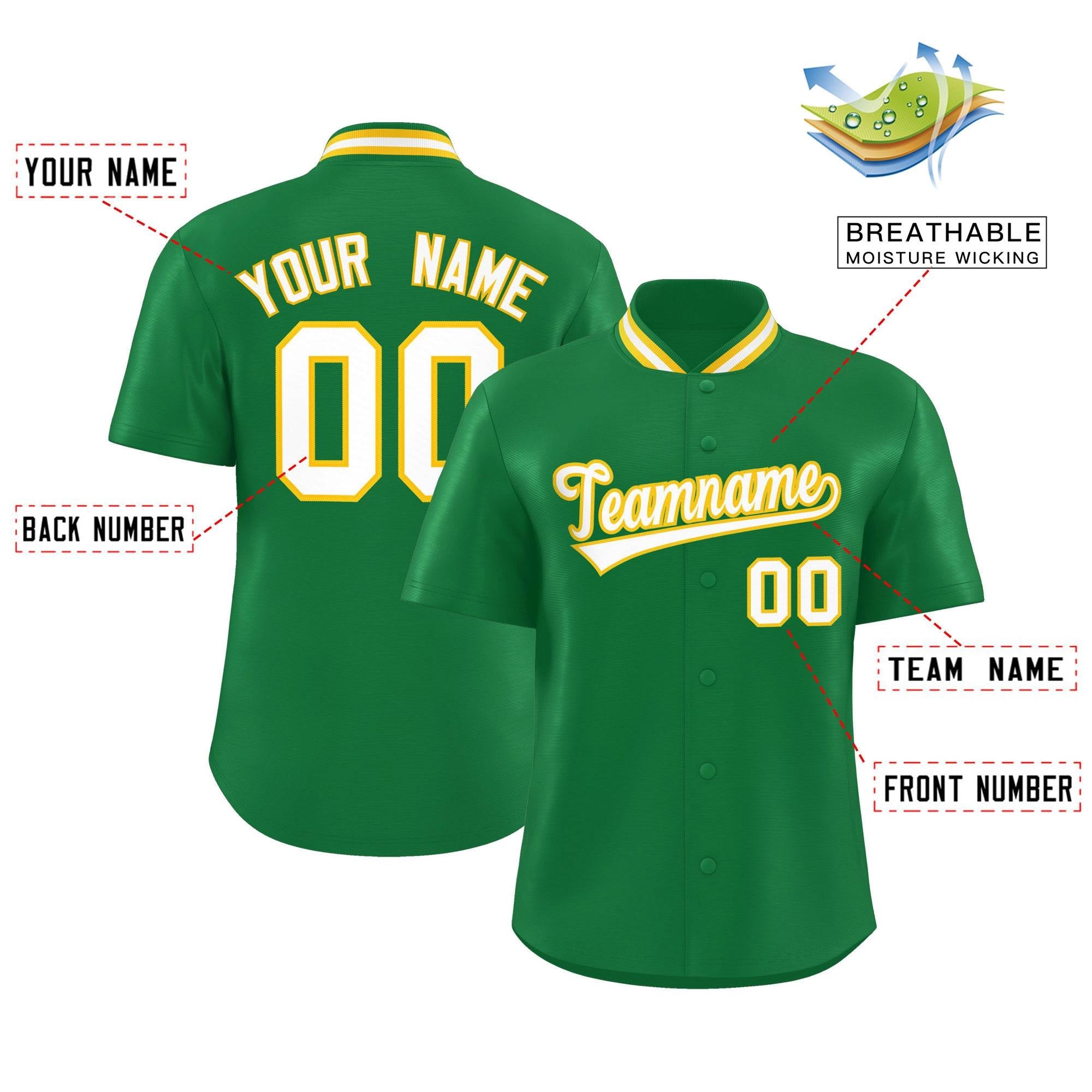 Custom Kelly Green Classic Style Authentic Stand Collar Baseball Jersey