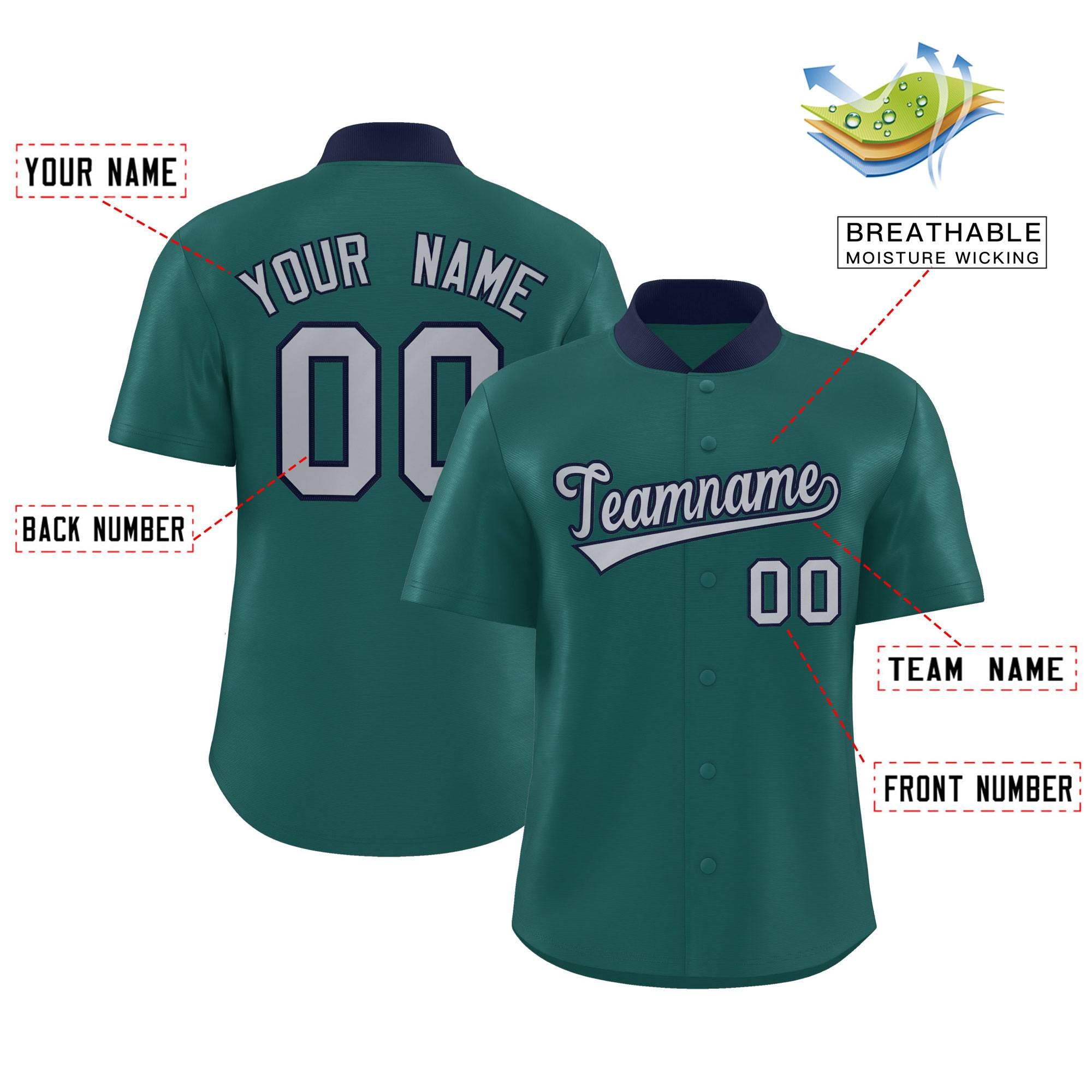 Custom Aqua Classic Style Authentic Stand Collar Baseball Jersey