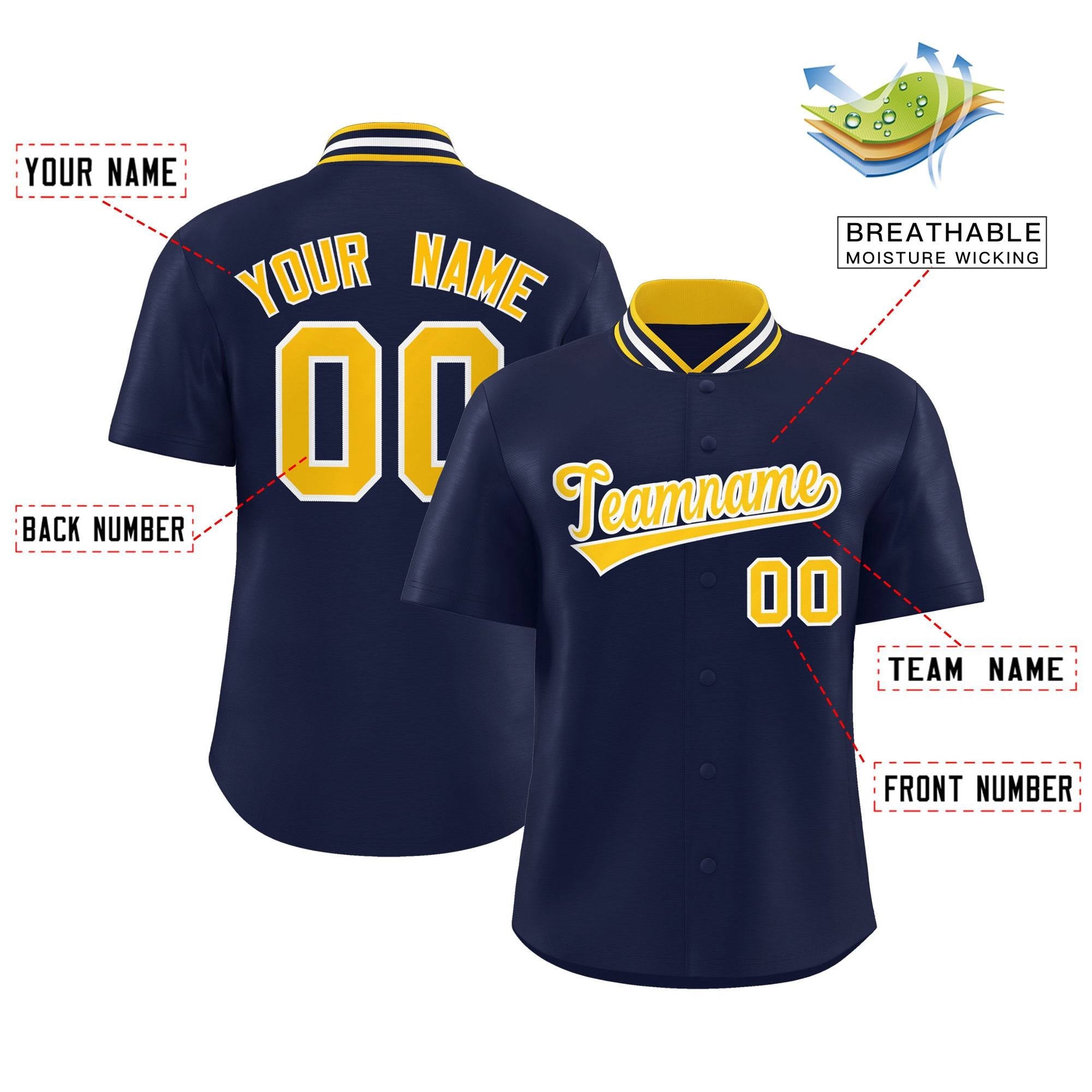 Custom Navy Classic Style Authentic Stand Collar Baseball Jersey