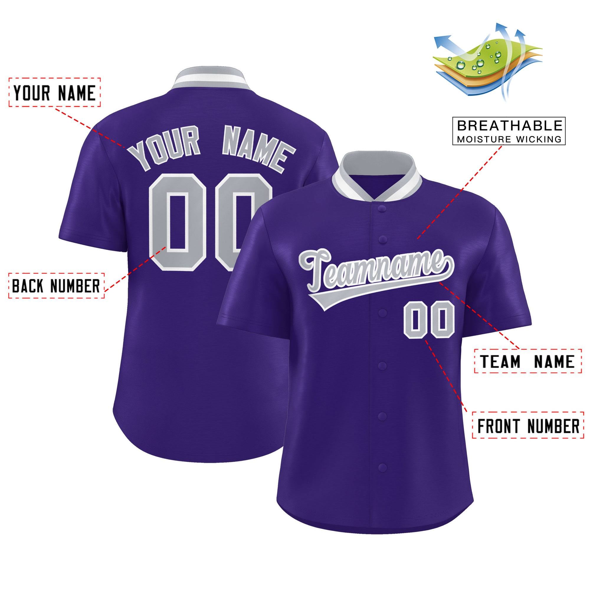 Custom Purple Classic Style Authentic Stand Collar Baseball Jersey