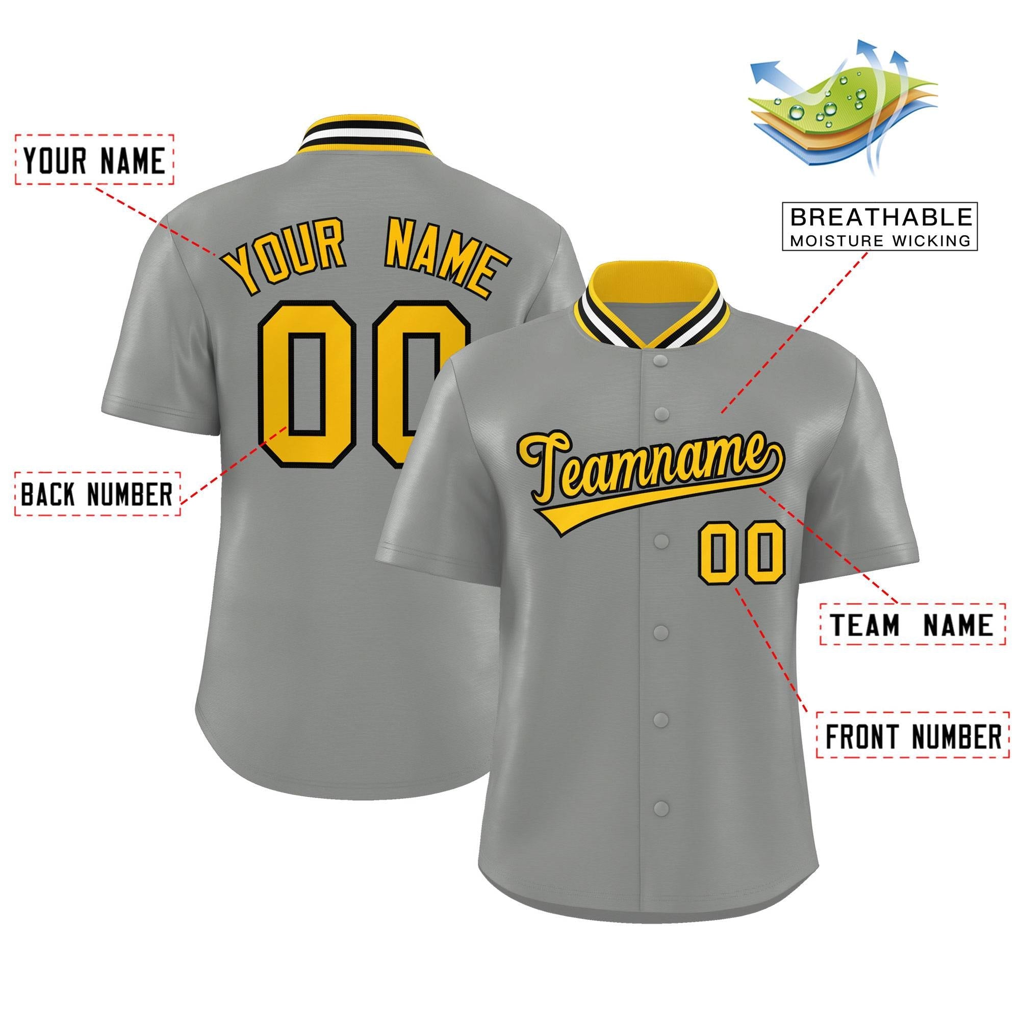 Custom Gray Classic Style Authentic Stand Collar Baseball Jersey