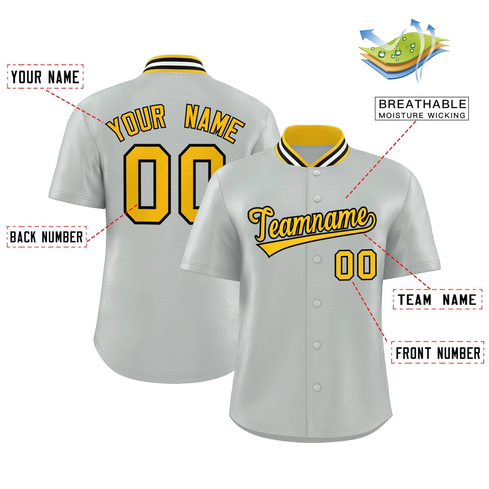 Custom Silver Classic Style Authentic Stand Collar Baseball Jersey