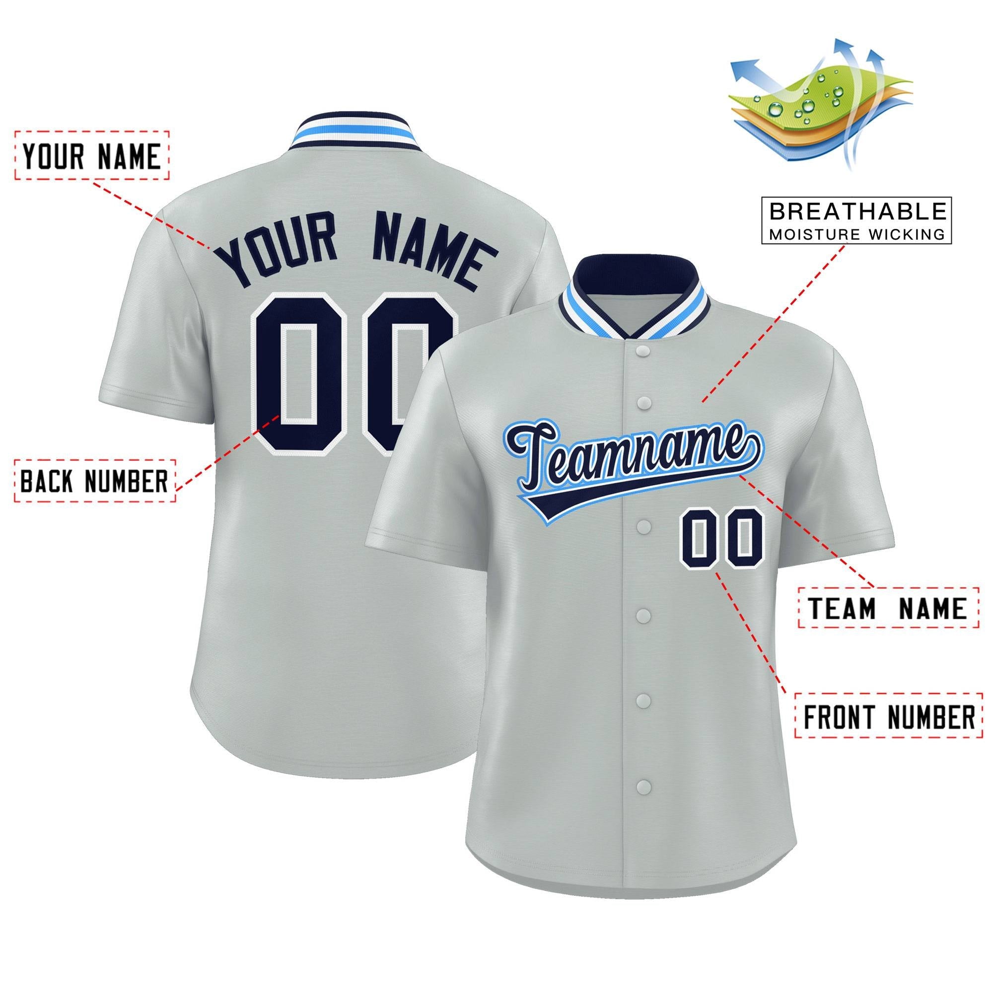 Custom Silver Classic Style Authentic Stand Collar Baseball Jersey