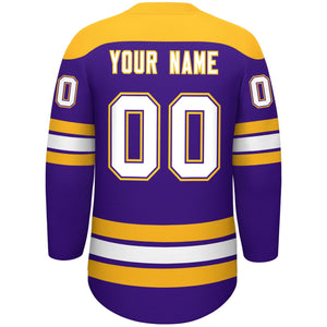 Custom Purple Gold White Personalized Classic Lace-Up Neck Hockey Jersey