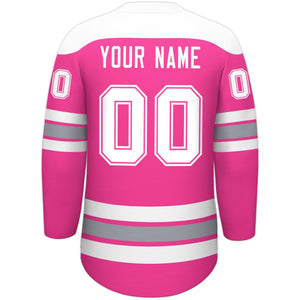 Custom Pink White Gray Personalized Classic Lace-Up Neck Hockey Jersey