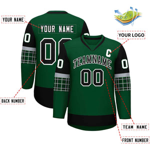 Custom Green Black-Black Personalized Raglan Sleeves V-Neck Hockey Jersey