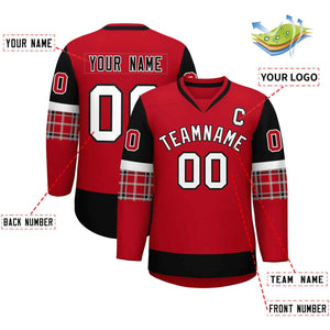 Custom Red Black-White Personalized Raglan Sleeves V-Neck Hockey Jersey