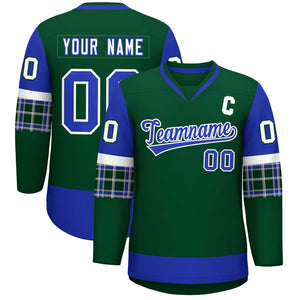 Custom Green Royal-Royal Personalized Raglan Sleeves V-Neck Hockey Jersey