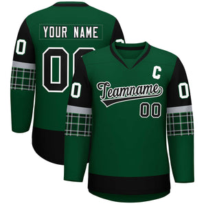 Custom Green Black-Black Personalized Raglan Sleeves V-Neck Hockey Jersey