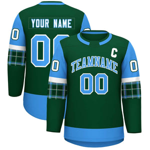 Custom Green Powder Blue Personalized Raglan Sleeves Round-Neck Hockey Jersey