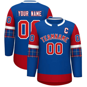 Custom Royal Red Personalized Raglan Sleeves Round-Neck Hockey Jersey