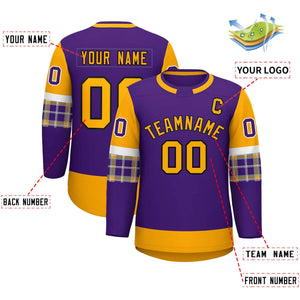 Custom Purple Yellow Personalized Raglan Sleeves Round-Neck Hockey Jersey