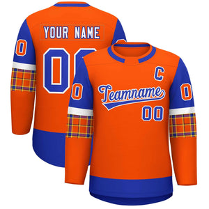 Custom Orange Royal Personalized Raglan Sleeves Round-Neck Hockey Jersey