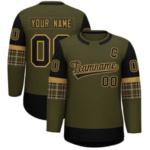 Custom Olive Brown Personalized Raglan Sleeves Round-Neck Hockey Jersey