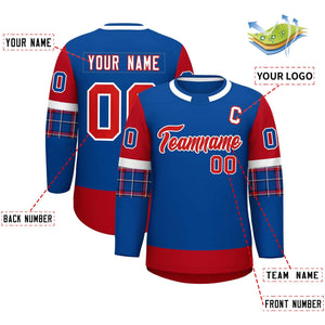 Custom Royal Red Personalized Raglan Sleeves Round-Neck Hockey Jersey