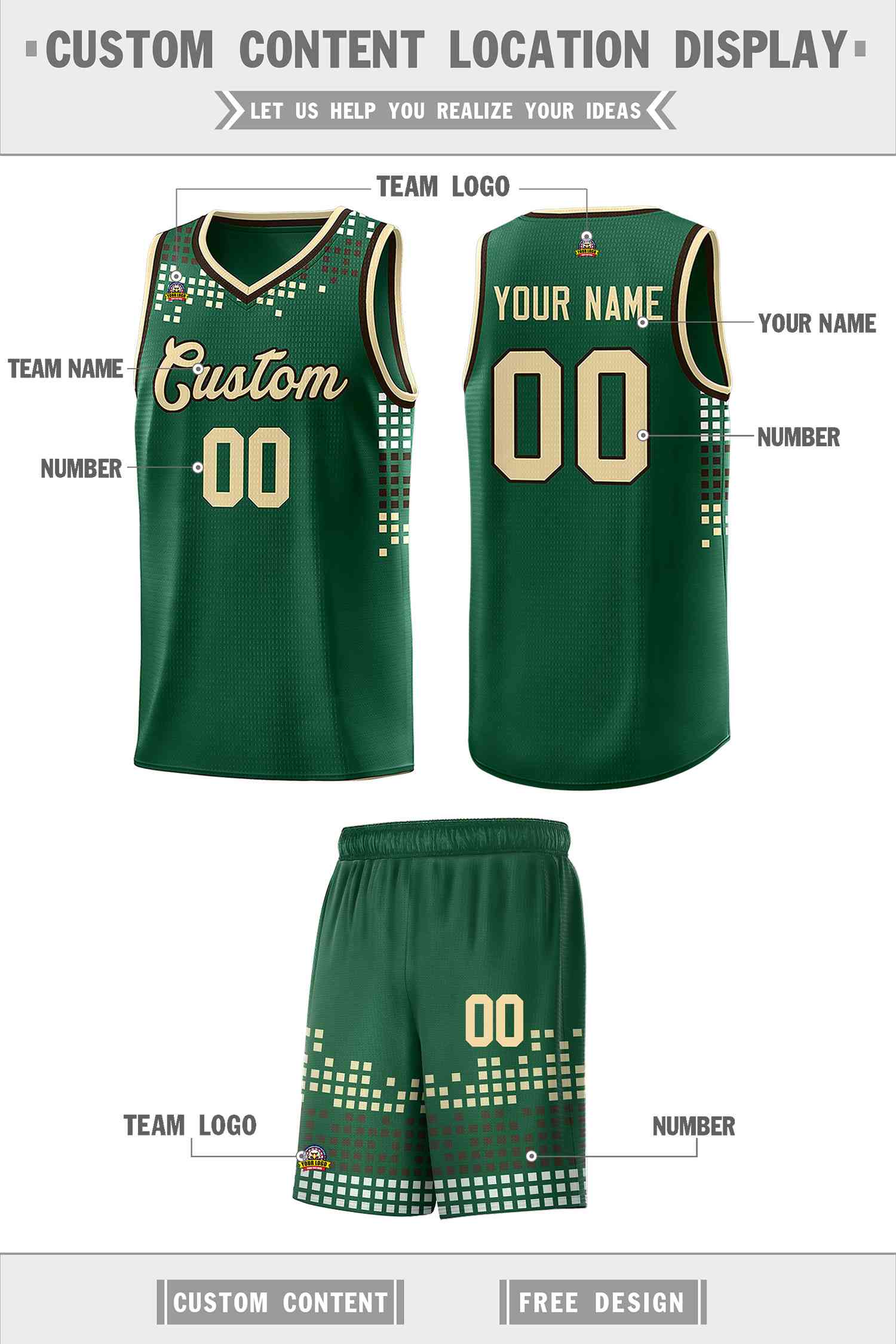 Custom Green Square Grid Graffiti Pattern Sports Uniform Basketball Jersey