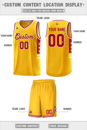 Custom Yellow Red-White Personalized Star Pattern Sports Uniform Basketball Jersey