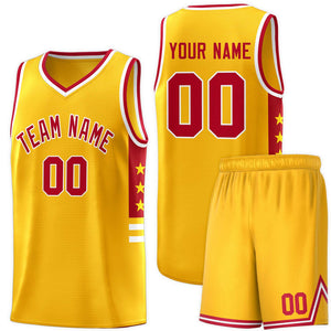 Custom Yellow Red-White Personalized Star Pattern Sports Uniform Basketball Jersey