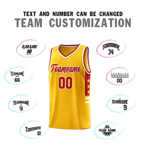 Custom Yellow Red-White Personalized Star Pattern Sports Uniform Basketball Jersey