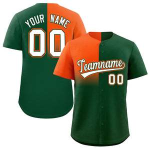 Custom Green Orange Personalized Half Gradient Design Authentic Baseball Jersey