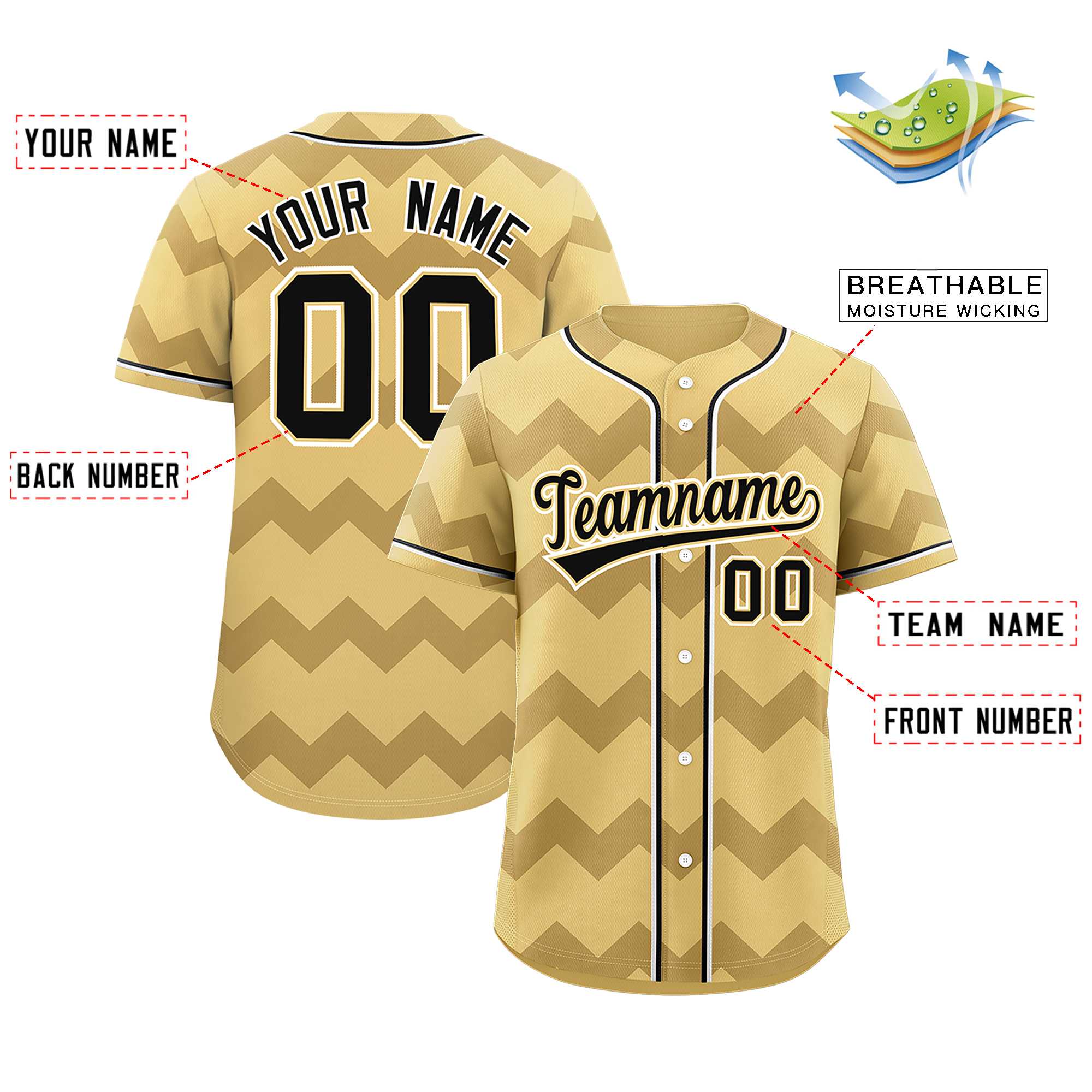 Custom Khaki Black-White Personalized Ripple Design Authentic Baseball Jersey