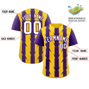 Custom Gold Purple Raglan Sleeves Blade Pattern Authentic Baseball Jersey