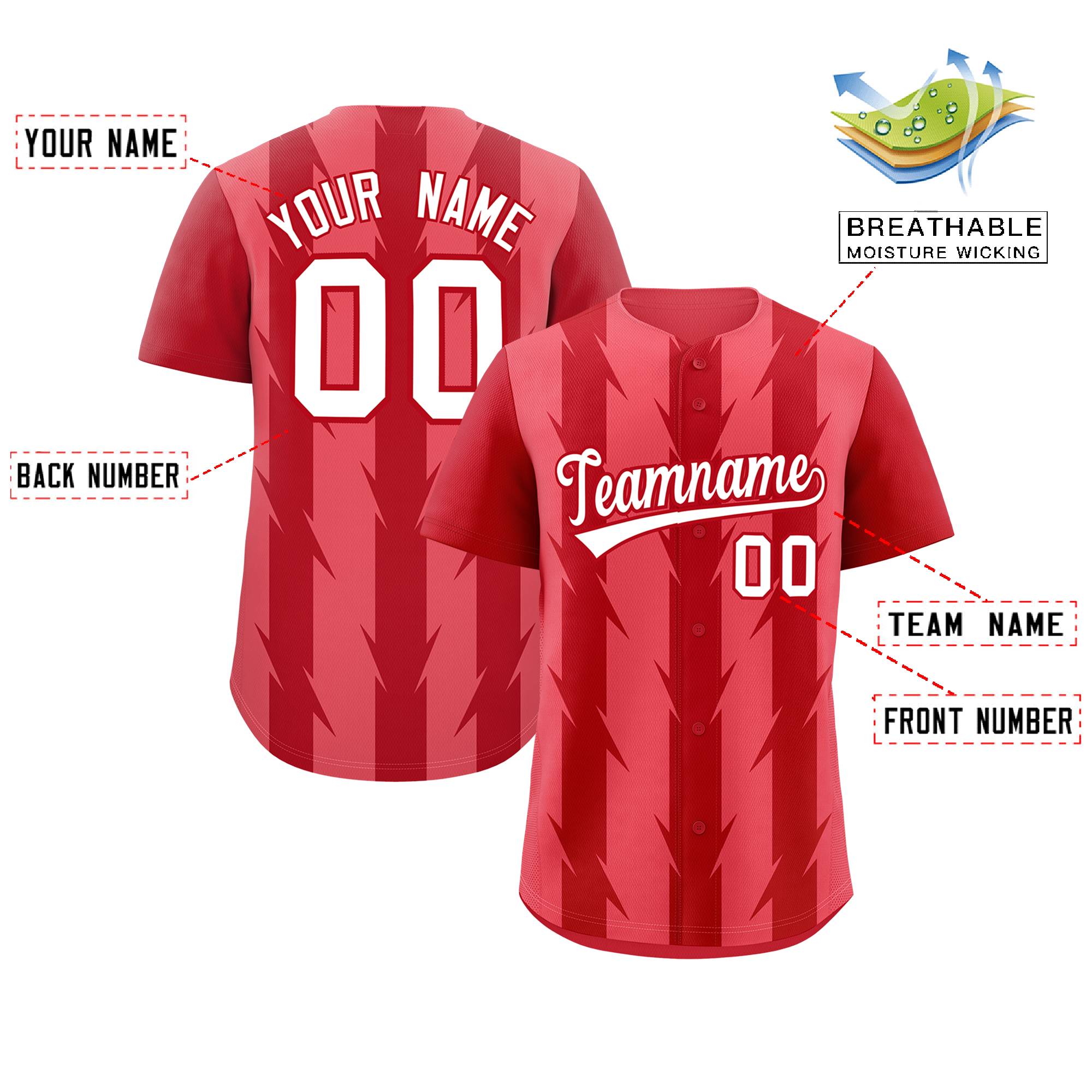 Custom Light Red Red Raglan Sleeves Blade Pattern Authentic Baseball Jersey