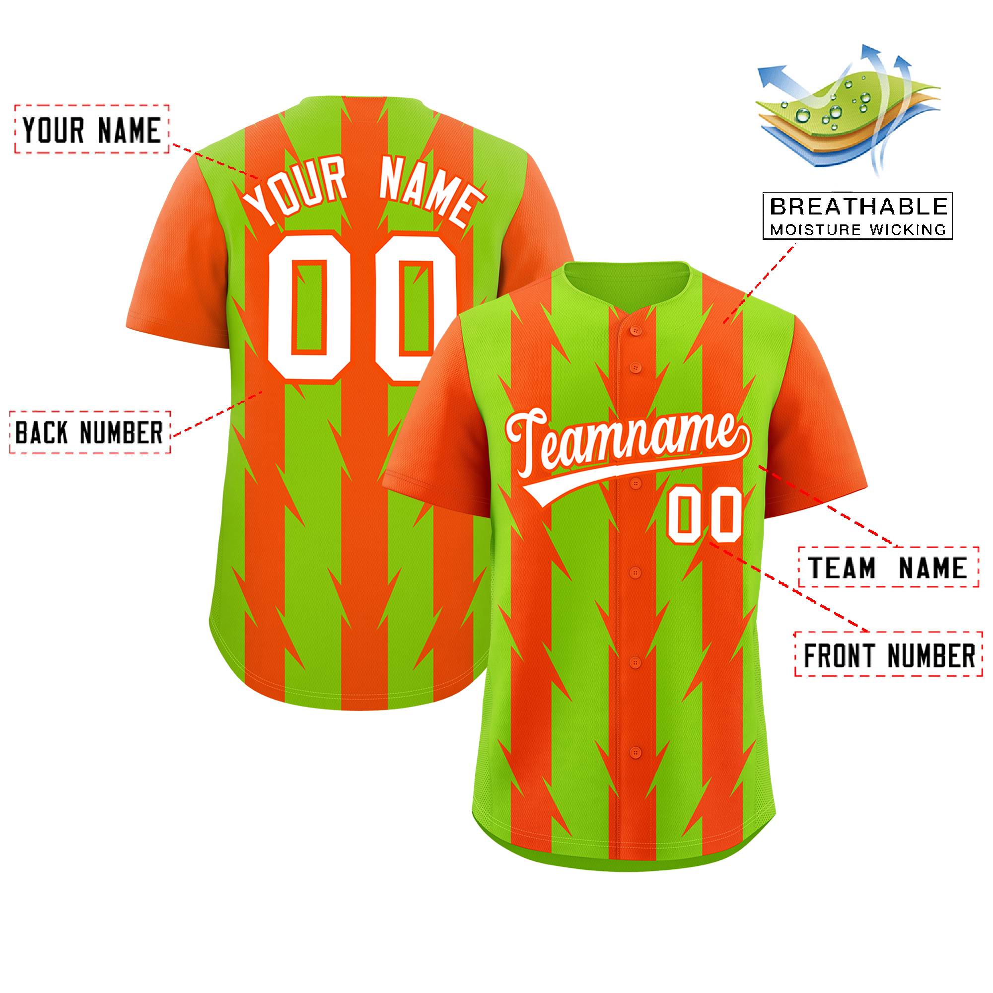 Custom Neon Green Orange Raglan Sleeves Blade Pattern Authentic Baseball Jersey