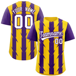 Custom Gold Purple Raglan Sleeves Blade Pattern Authentic Baseball Jersey