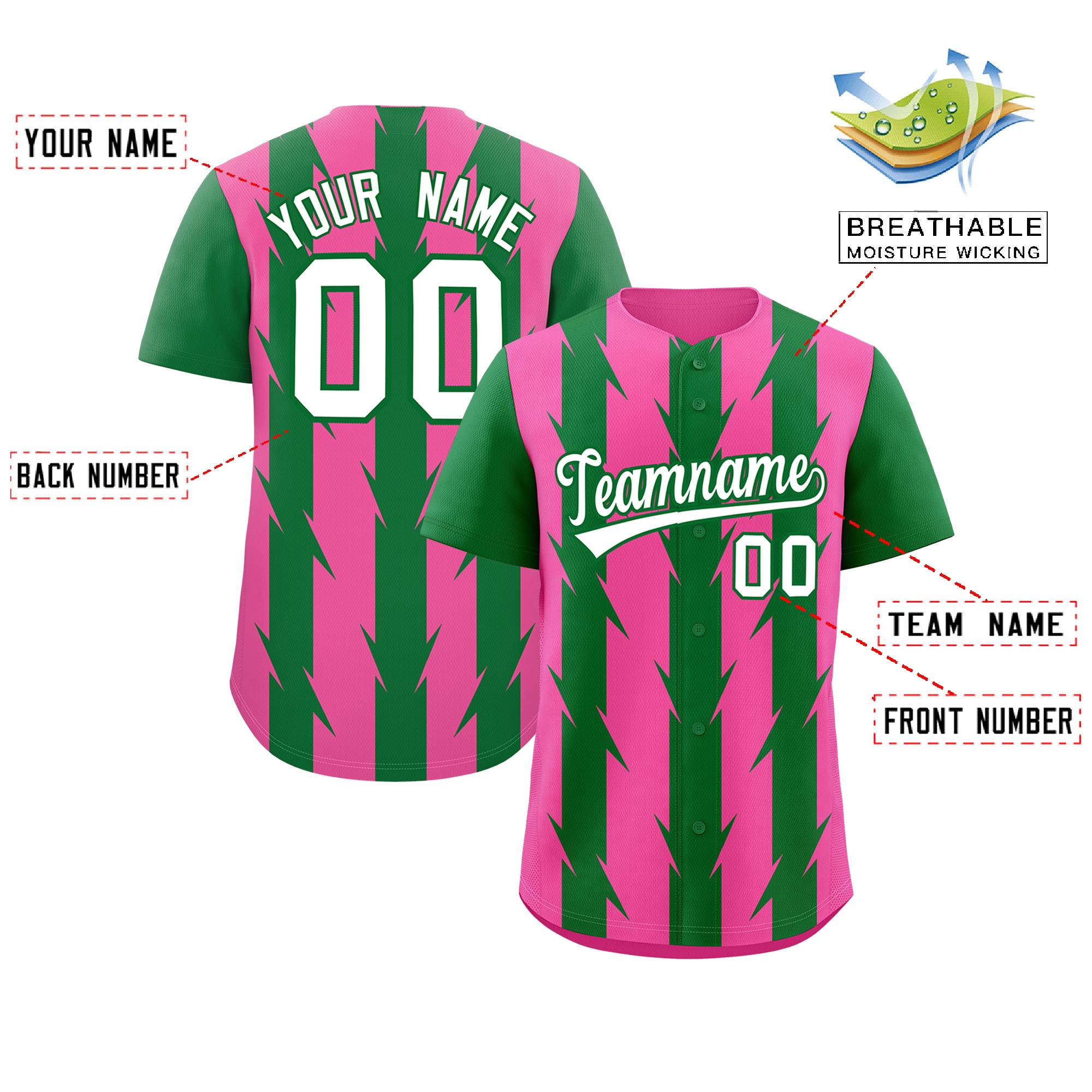 Custom Pink Kelly Green Raglan Sleeves Blade Pattern Authentic Baseball Jersey