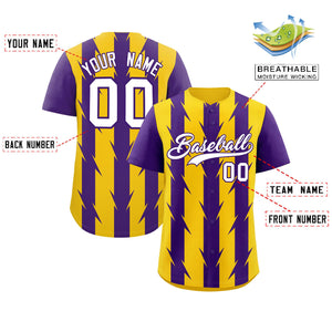 Custom Gold Purple Raglan Sleeves Blade Pattern Authentic Baseball Jersey