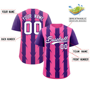 Custom Pink Purple Raglan Sleeves Blade Pattern Authentic Baseball Jersey